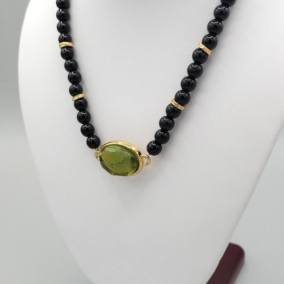 Rita Frascione Florence Signed Womens Black Bead Necklace Gold Tone Metal 16 in - Picture 3 of 7